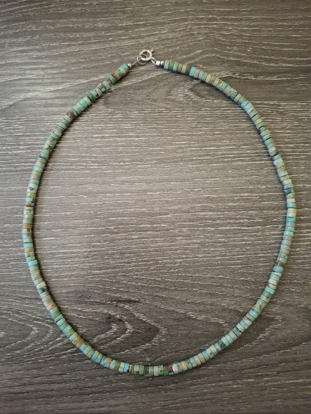 Necklace Heishi Nevada Green Turquoise Sterling Silver 18"